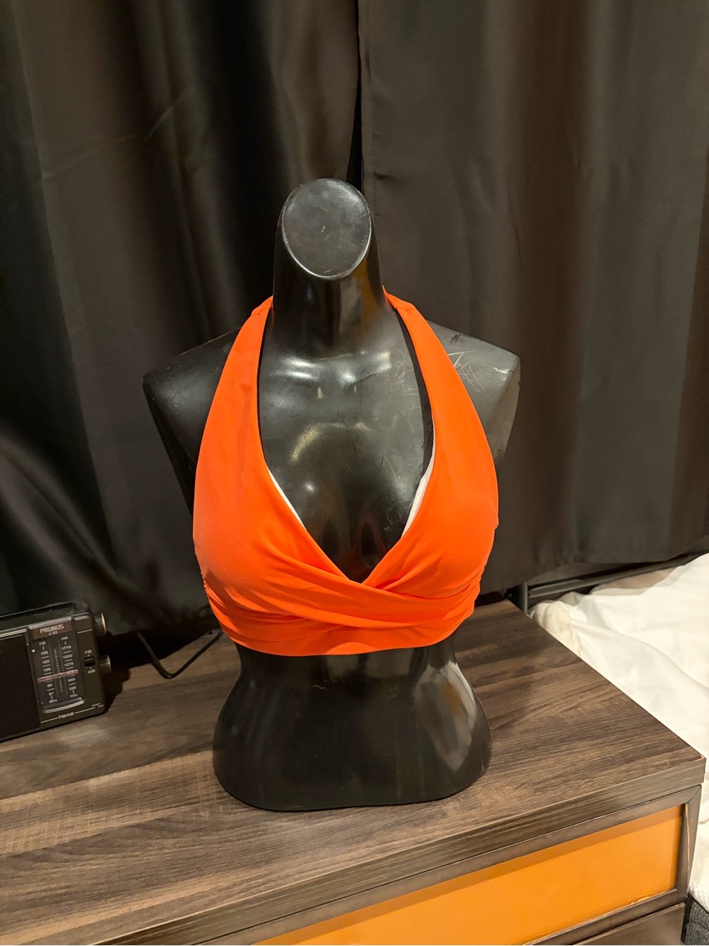Womenβs Halter Bikini Top in Coral Orange